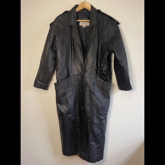 Vintage Comint Leather Trench Coat Size M - Picture 2 of 12